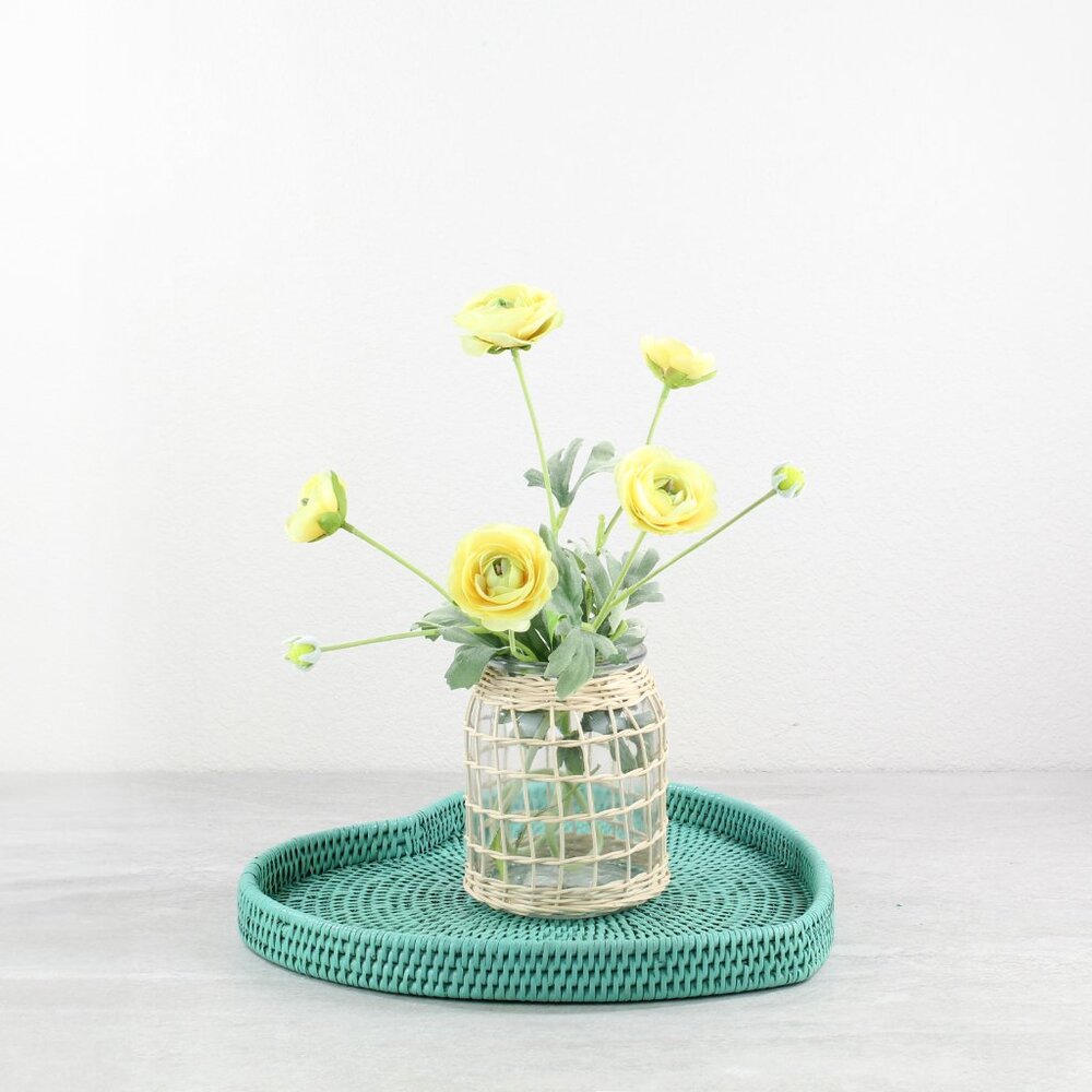 NEW Tight Woven Love Luxury Heart Shape Rattan Tray-Turquoise